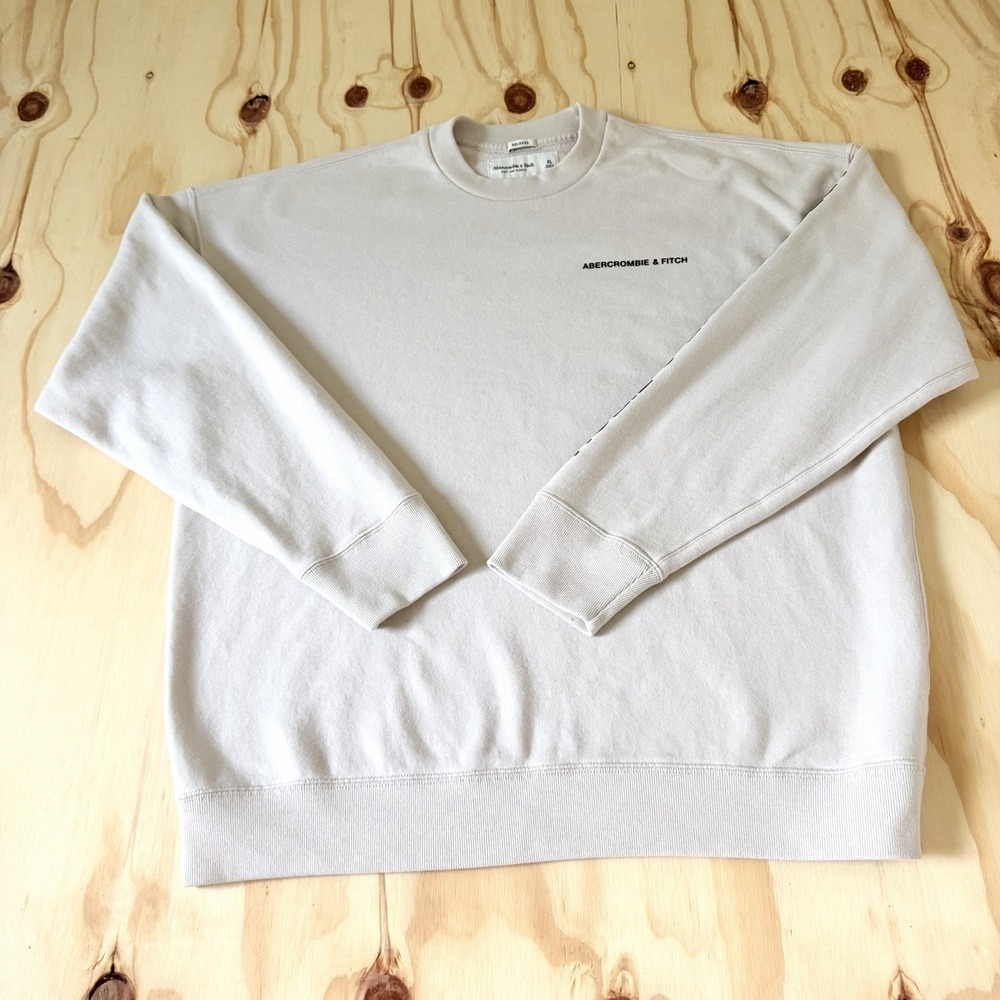 Abercrombie Men's Crewneck Sweatshirt Logo Pullover Vintage Fit Size XL Beige